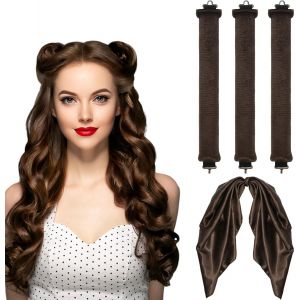 KAL-Pièces Bigoudis Cheveux, Boucle Sans Chaleur, Appareils Et Outils De Coiffure, Bigoudis Sans Chaleur, No Heat Caoutchouc Hair Rollers For Most Hairstyles,Bricolage Outils De Coiffure(Brun) - Neuf