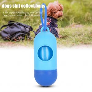 Hjlian 1 Lot De 15 Sacs De Collecte De Crottes De Chien Portables, Distributeur De Dechets En Forme De Capsule, Bleu Clair + Bleu Fonce - Neuf