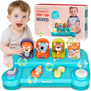 MDY-Jouet Bebe 1 an, Jouet Montessori Pop Up avec Animaux Musique, Jouets D'activité et Développement Apprendre Motricité Fine, Bébé Tout-Petit Cadeaux pour Les Cadeaux d'anniversaire Noël - Neuf