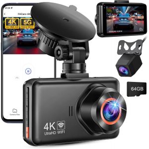 Car Dashcam Front Rear 4K + 2K WiFi with App Dash Camera 3 Inch In-Car Camera with G-Sensor Night Vision Loop Recording with 64G SD Card - Neuf