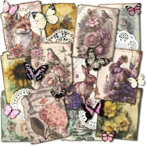 Ensemble De Papier &Agrave; Motif De Fleurs Vintage,Papier De Scrapbooking,Papier D&eacute;coratif,Papier Kraft Avec Autocollants Papillon Laser Pour La Fabrication De Cartes De Journal,Collage De Papier (Lost) - Neuf