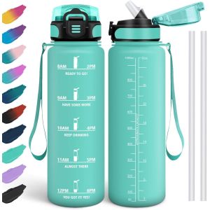 Eryi-Gourde 1l, Étanches, Gourde Paille, Sans Bpa & Réutilisable, Bouteille, Motivation Bouteille D'eau, Avec Marqueur De Temps, Gourde Sport Pour Gym, Ecole, Cyclisme, Plein Air, Sport - Neuf