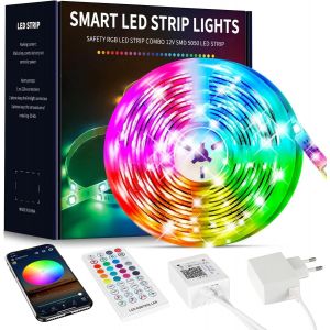 Ruban Led 10m,Bande Led 5050 Rgb Pour Led Chambre,Avec Télécommande 40 Touches Et Contrôle Via App Bluetooth,Idéal Pour Noël,Mariage,Fête Et Chambre (10m*1) - Neuf