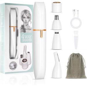 Eryi-Rasoir Électrique Pour Femm, 4 En 1 Rasoir Indolore Rechargeable, Tondeuse Femme Indolore, Tondeuse À Poils De Nez, Rasoir Femme Sans Fil Pour La Visage, Bras, Jambes, Aisselles, Bikini - Neuf