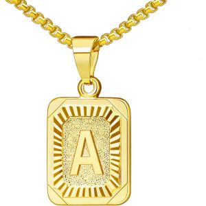 Kal-Collier Lettre Pendentif Nom Initiale Alphabet Lettre A-Z,Collier Carré En Acier Inoxydable Avec Chaîne D'oreille De Blé 56 Cm Pour Femme Et Homme,Couleurs Disponibles En Argent Et Doré - Neuf