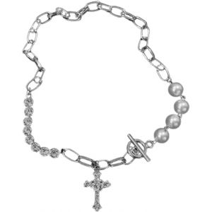 Kales-Collier Avec Pendentif En Forme De Petite Croix En Argent Et Perles,Collier Croix Argent&eacute;e Pour Femme Perles Gothiques Collier Cha&icirc;ne Clavicule Collier De D&eacute;claration Cha&icirc;ne Bijoux Y2k - Neuf