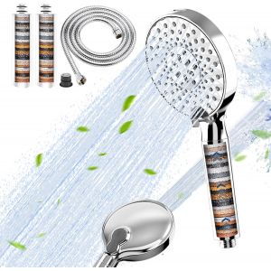 JGD-Pommeau de douche filtrant &agrave; 30 niveaux avec tuyau de 1,5 m et cartouche de rechange, mode haute pression 9 jets avec fonction Power Spray - Pommeau de douche &agrave; &eacute;conomie d'eau avec filtre pour - Neuf