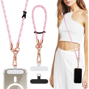 Kal-Pcs Cordons De T&eacute;l&eacute;phone Portable R&eacute;glables Avec 1 Tour De Cou, 1 Dragonne, 2 Coussinets D'attache Pour T&eacute;l&eacute;phone, Sangle De T&eacute;l&eacute;phone Universelle En Bandouli&egrave;re Pour Smartphone, Rose - Neuf