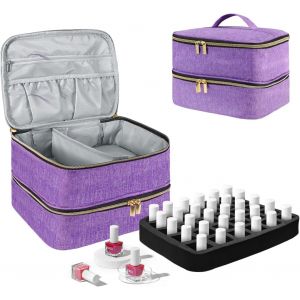 Rangement Vernis A Ongle, Couche Double Trousse Maquillage Accessoires Ongles, Malette Onglerie Organisateur 30 Bouteille(15Ml) & Lampe &Agrave; Ongles, Materiel Onglerie Professionnel-Violet - Neuf