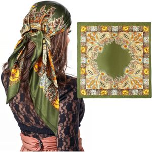 Kalanka-Grand Foulard Carr&eacute; En Satin Pour Femme 90 X 90 Cm Foulard Carr&eacute; &Eacute;l&eacute;gant Foulards Carr&eacute;s Personnalisation Bandanas Foulard Pour Cheveux Accessoires De Cheveux, Vert Arm&eacute;e., 90x90cm - Neuf