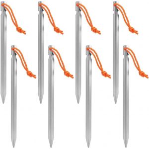 Eryi-8 Piquets De Tente En Aluminium Fort Avec Corde Réfléchissante, Crochets Et Clous De Tente, Piquets De Sable Pour Sol Dur, Piquets De Camping Pour Tente Et Auvent (18cm) (Rouge) - Neuf
