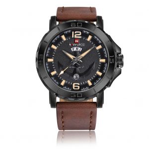 Montre-Bracelet A Quartz Etanche Naviforce Pour Homme, Tendance, Avec Bracelet En Pu (Boitier Noir Kaki) - Neuf
