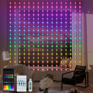 Jgd-Rideau Lumineux Intelligent Rvb 5050 Avec Puce Int&eacute;gr&eacute;e, 2,4 M X 1,8 M, T&eacute;l&eacute;commande Et Contr&ocirc;le Par Application, 144 Led Pour Int&eacute;rieur Et Ext&eacute;rieur - Neuf
