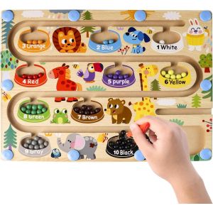 KAL-Th&egrave;me Animalier Jeu Labyrinthe Magnetique, 10 Couleurs Nombre Jeux Montessori 3 Ans, Puzzle Jeux Magnetique Enfant Avec Perles Magn&eacute;tiques, Apprendre Les Couleurs Jeu Pour Cultiver R&eacute;flexion - Neuf
