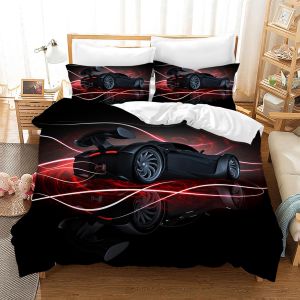Ulteronixshop-Housse De Couette Voiture De Course 220&times;240 Cm,Linge De Lit Pour Enfants,Motif Voiture De Sport 3d,1 Housse De Couette Et 2 Taies D'oreiller 50 X 75 Cm - Neuf