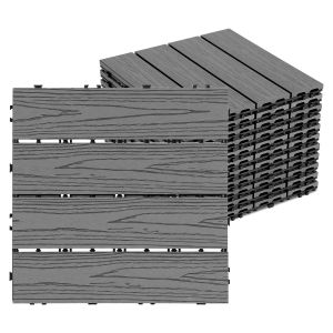 Lot de 11 WPC Dalles de terrasse 4 lattes 1 m&sup2;, 30 x 30 cm, Dalles clipsables Composite bois Anthracite - Neuf