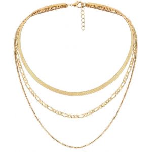 Kal-3 Pcs Collier Femmechaîne Femme Chaîne Serpentbijoux Acier Inoxydable Femme Doréfigaro Empilable Collier Femme Or - Neuf