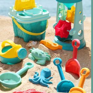 Ensemble De Jeux De Plage Pour Enfants, Pelles, Rateau, Seau, Outils De Plage, Bord De Mer, 9 Pieces, Avec Chateau En Sablier - Neuf