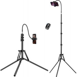 LORANKA-200cm Trepied Smartphone, Tr&eacute;pied Telephone Portable avec 35cm Flexible Col de Cygne et T&eacute;l&eacute;commande, Pliage Invers&eacute; Tripod avec Rotule &agrave; 360&deg; pour iPhone/Android/Camera - Neuf