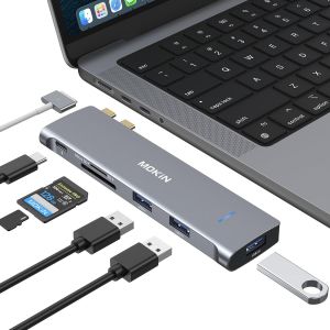 USB C Hub,Adaptateur for MacBook Air M1/M2 MacBook Pro 2021/2020/ 2019/2018,7 en 2 Adaptateur Mac avec 3USB 3.0,4K@60Hz HDMI,Lecture de Carte SD/TF,Thunderbolt 3 & USB C,Dock USB C for MacBook - Neuf