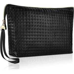 Grande Trousse Maquillage Femme En Pu Cuir Pochette De Maquillage Voyage Trousse De Toilette Fille Voyage Sac Rangement &Agrave; Cosm&eacute;tique Makeup Tote Bag Id&eacute;al Cadeau Anniversaire No&euml;l 33,5*20*7Cm Noir - Neuf