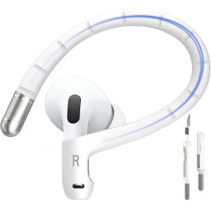 LORANKA-Crochets d&iquest;Oreille en Silicone pour AirPods Pro 2 & AirPods 4 [Alliage de Titane &agrave; M&eacute;moire], Ajustement Doux et Confortable, Anti-Perte pour Sport, avec Lani&egrave;re et Stylo de Nettoyage (Blanc) - Neuf