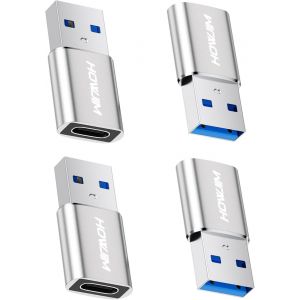 KALANKA-Adaptateur USB vers USB-C Lot de 4,Charge Rapide PD27W/66W Transfert de Données 5Gbps,Adaptateur OTG USB-C Femelle vers USB 3.0 Mâle pour M-acBook Pad Phone 15/16 G-alaxy X-peria P-ixel Argen - Neuf