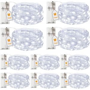 Lot De 10 Guirlande Led &Agrave; Pile Avec Minuterie, 2m 20 Led Petite Fairy Lights En Fil D'argent, Ip65 &Eacute;tanche Guirlande Lumineuse Pile Pour D&eacute;coration Chambre No&euml;l Maison Halloween Blanc Froid - Neuf