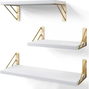 CAUC-Etagere Murale Bois Salle de Bain, &Eacute;tag&egrave;res Murales D&eacute;co Chambre, &Eacute;tag&egrave;re Flottante Tablette Murale Cuisine Lot de 3, pour Salon Bureau - Neuf