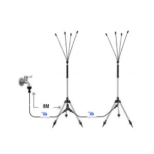 Syst&egrave;me de brumisation portable &agrave; hauteur r&eacute;glable pour terrasse, 1,25 m, avec base tr&eacute;pied et buses de pulv&eacute;risation - Neuf