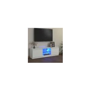 vidaXL Meuble TV avec &eacute;clairage LED, Blanc, 120x30x36 cm, Panneaux de bois & verre tremp&eacute;, Support TV jusqu&rsquo;&agrave; 50" 804283 - Neuf