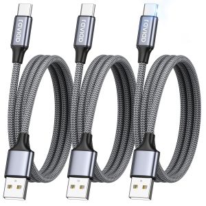 JGD-C&acirc;ble USB C Charge Rapide [Lot de 3, 2m] Cable USB C vers USB 3A Cable USB Type C Chargeur Nylon Tress&eacute; Cable USBC pour iPhone 17 16 15 Pro Max Plus, Galaxy S25 S24 S23, MacBook, Huawei, Pixel - Neuf