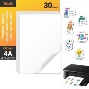 30 feuilles de papier autocollant vinyle pour imprimante jet d'encre,Fini Brillant,autocollant,sèche rapidement,couleurs vives,papier autocollant imperméable,format A4 297x210mm - Neuf