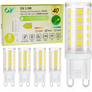 Kal-Ampoule G9 Led Blanc Neutre 4000k, 3.2w 520lm Equivalent 40w Halogène, Ampoule Led G9 Classe C, 15mm X 50mm, 220-240v, Non-Dimmable, Lot De 5 - Neuf