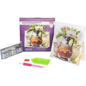 Carte De Peinture Diamant | 370 G/M² | 16,3 Cm X 16 Cm | Avec Enveloppe Et Outil (Orchidées Dans Un Vase) - Neuf