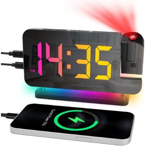 Cuteefun Reveil Projecteur Plafond, Reveil Projection avec Double Port de Charge USB C/A, Affichage des Chiffres RVB 11 Couleurs, 6 Niveaux de Luminosité, Reveil Lumineux avec 10 Couleurs de Lumière - Neuf