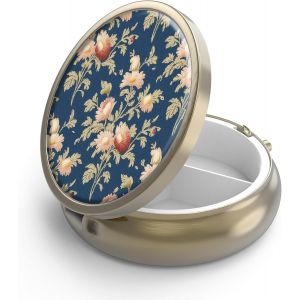 Pilulier Pilulier Avec Miroir Rétro 3 Compartiments Petit Pilulier Bronze Petit Roud Pilulier Ou Vitamines,Huile De Poisson,Suppléments,Pill Containe(Retro Rose Floral).[Z134] - Neuf