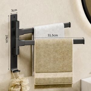 Salle De Bain Porte-Serviette Rotatif Porte-Serviettes Espace Aluminium 2/3/4/5 Barres Porte-Serviettes Étagère De Cuisine Papier Suspendu Mural-Black 2 Bar- - Neuf