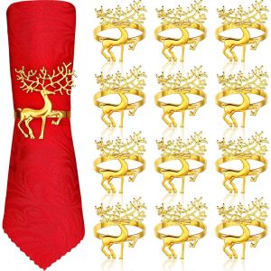 No&euml;l Serviette Porte-Cerf Ronds De Serviette Pour Les D&icirc;ners De No&euml;l, D&eacute;coration De Mariage, De No&euml;l Et De La Maison De Table De D&eacute;co, De Cuisine, Table &Agrave; Manger, Accessoires D'or, 12) - Neuf