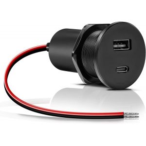 JGD-Aluminium Prise USB 12V Camping-Car Chargeur, Double Port PD3.0 USB-C 30W et QC3.0 USB-A 18W, pour Bateau Marine Camion Caravane V&eacute;hicule - Neuf