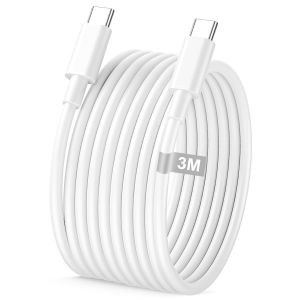 Cable Iphone 16 15 Cable Usb C 3M, 60W Cable Usbc Usbc Charge Rapide 3M Long Cable Chargeur Usb C C&acirc;ble Type C Fil Cordon Usb C Pour Iphone 16 15 Pro Max Plus,Ipad Pro/Air/Mini 7/Mini 6/11 Gen/10 Ge - Neuf