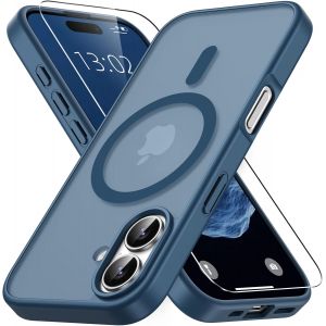 KALANKA-Magn&eacute;tique Coque pour iPhone 17 avec 1 Verre Tremp&eacute;, Compatible avec MagSafe, Protection Contre Les Chutes de qualit&eacute; Militaire, Coque Mat Translucide Fine Antichoc -Bleu Fonc&eacute; - Neuf
