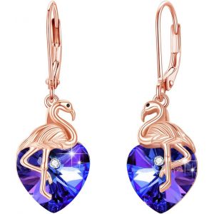 Chenquansarl-Boucles D'oreilles Flamant Rose, Grenouille, Renard, Koala En Argent Sterling - C?ur En Cristal - Boucles D'oreilles Créoles - Cadeau Pour Femme Et Fille - Neuf