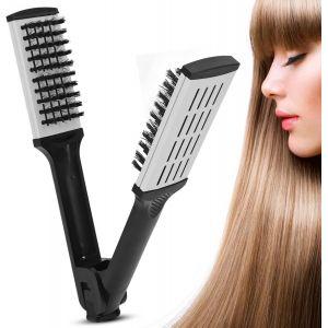 Peigne À Lisser Brosse À Cheveux Double Face, Poils De Sanglier Pince Brosse À Cheveux Résistance À La Température, Brosse De Coiffure Peigne À Pince Double Face - Neuf