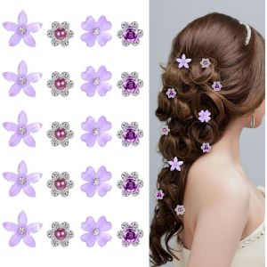 Lbgwp60-Lot De 20 Barrettes À Cheveux Violettes - Mini Barrettes À Cheveux En Strass - Pour Communion Et Fille - Élégantes Petites Fleurs - Pour Femme Et Mariage - Neuf
