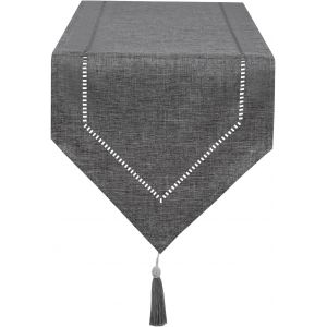 Chemin De Table Gris 32 X 150 Cm Moderne Au Design Innovant Lin Couleur Pure Table Runner, Lavable De Bonne Qualité Chemin De Table Épis De Blé Design Restaurant Party Holiday Décoration - Neuf