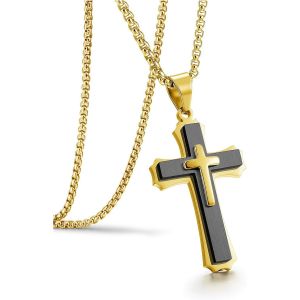 Tianyi-Collier Croix Homme Cha&icirc;ne Pendentif Croix Acier Inoxydable Bijoux Chr&eacute;tien Bijoux Croix Unisex Cadeau Homme - Neuf