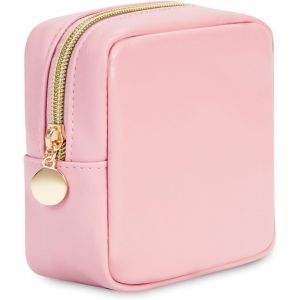 Trousse De Maquillage Femmes Petit Mini Pochette De Rangement Cosm&eacute;tique Portable Avec Poches Int&eacute;gr&eacute;es Pochette En Cuir V&eacute;g&eacute;talien, Rose Brevet En Instance - Neuf