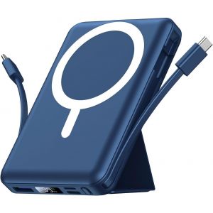Magnetic External Battery Compatible With Magsafe, 10000mah Wireless Powerbank Fast Charge Pd 22.5w With 2 Cable And Stand And Led Display, Compatible With Iphone 16/15/14/13/Pro/Pro Max/Plus - Neuf
