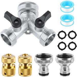 2 Voies 3/4 Y-Distributeur Voies Raccord Tuyau d'Arrosage,Robinet Double Machine a Laver,Raccord Tuyau d'Arrosage Laiton,avec Robinets D'Arrêt Individuelles - Neuf